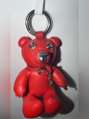 Coach Red Leather Bear Keychain Charm